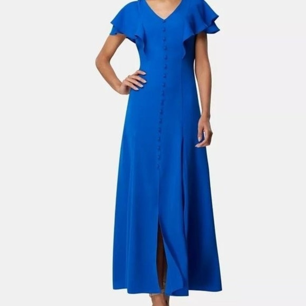 NWT TAHARI Arthur Levine 10 Flutter Sleeve Georgette Maxi Dress Blue 132016